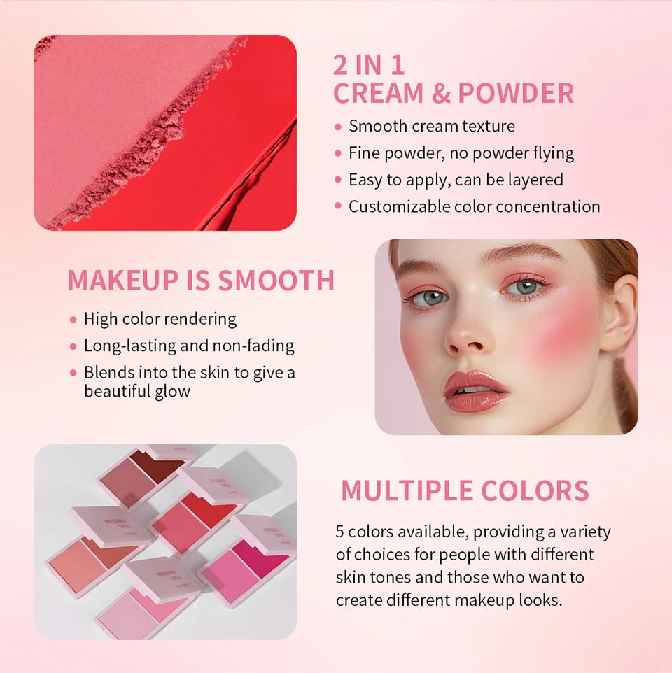 2-in-1 Cream and Powder Blush Palette for Long-Lasting Radiant Makeup