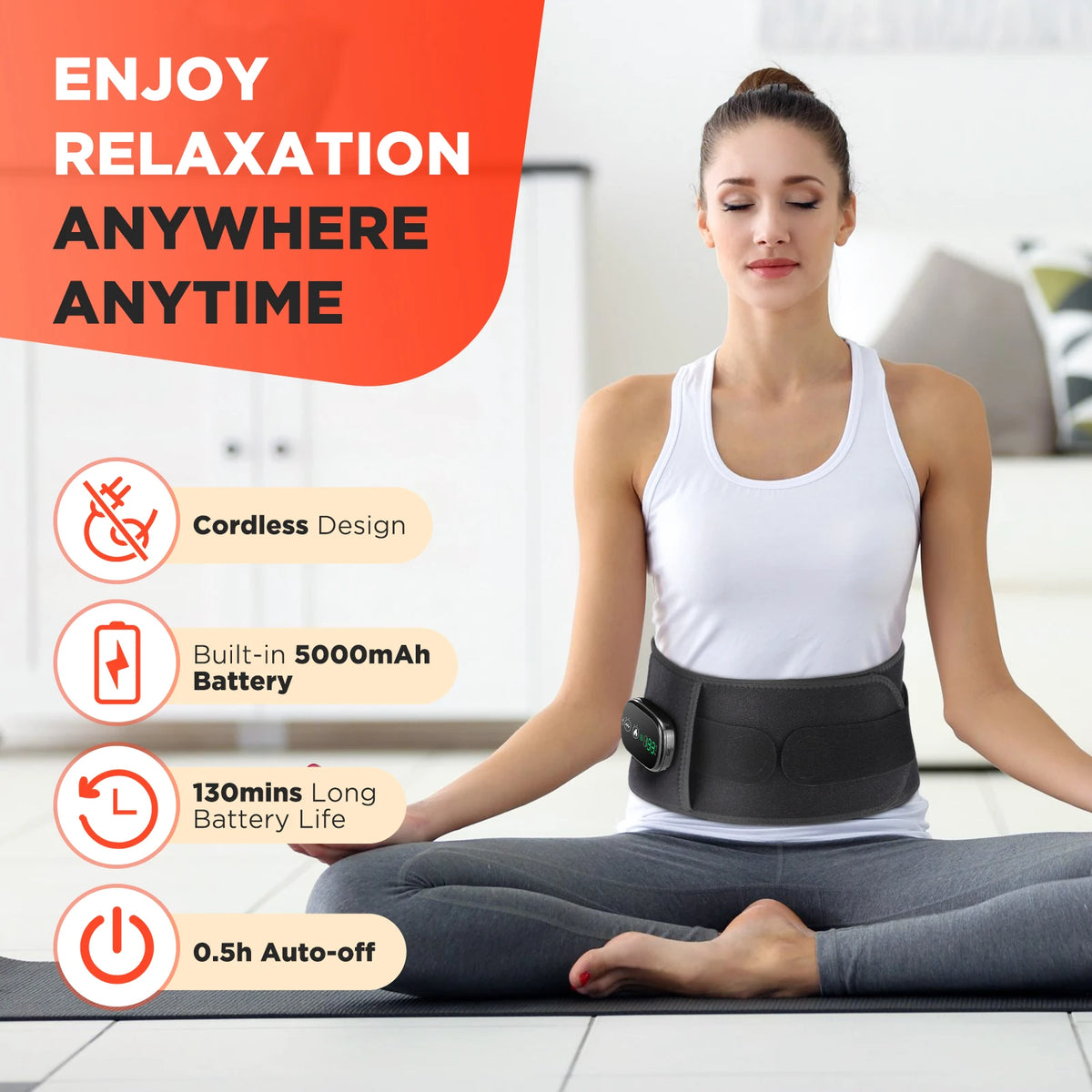 Cordless Heated Vibration Massage Belt for Lower Back and Waist Relief