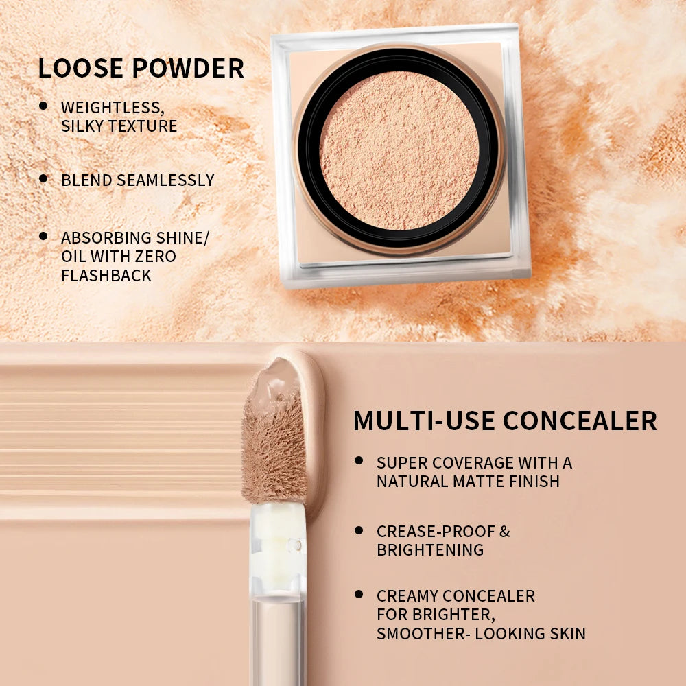 Smoothing Face Concealer and Matte Setting Powder Makeup Set