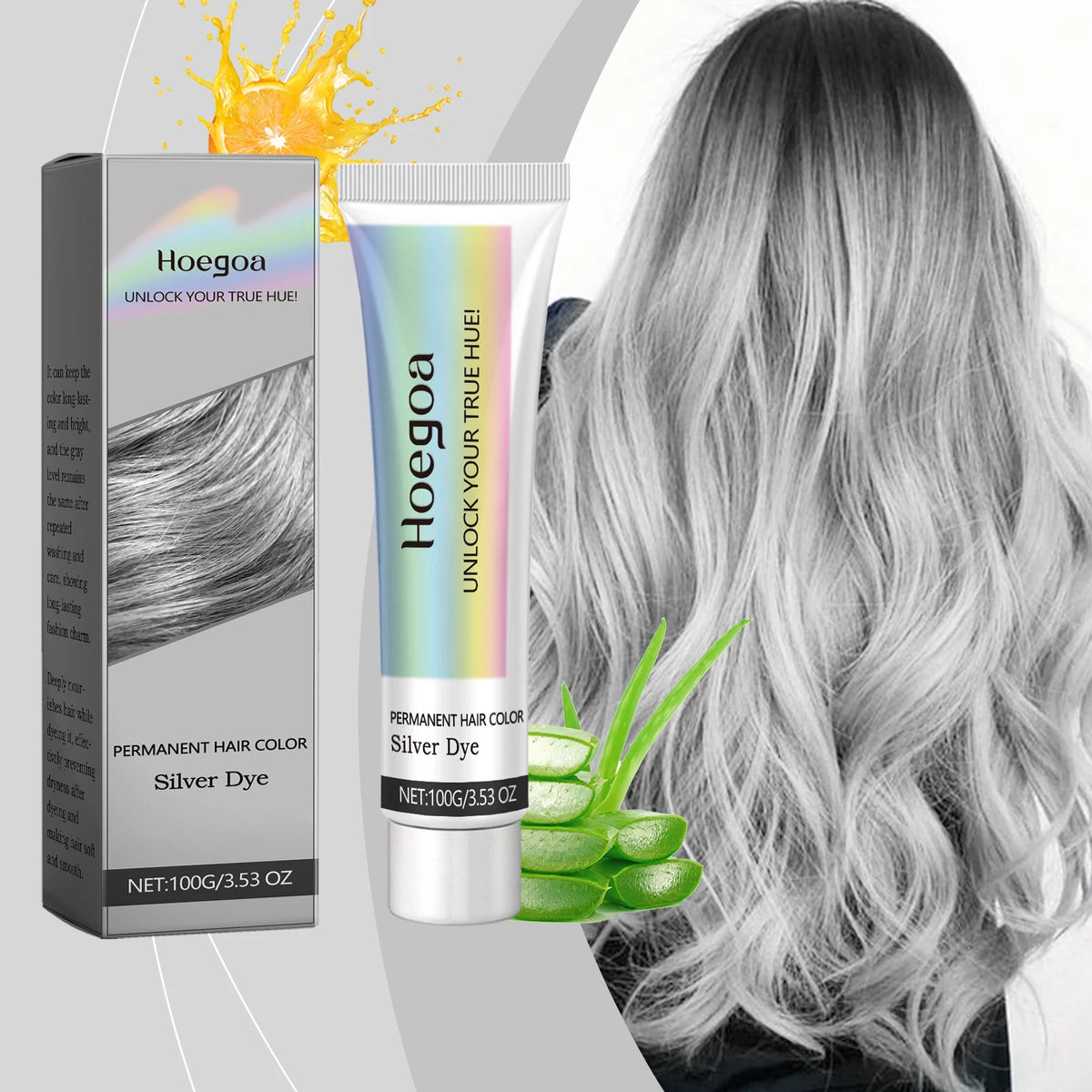 Permanent Silver Gray Hair Dye Cream for Natural White Hair Coverage