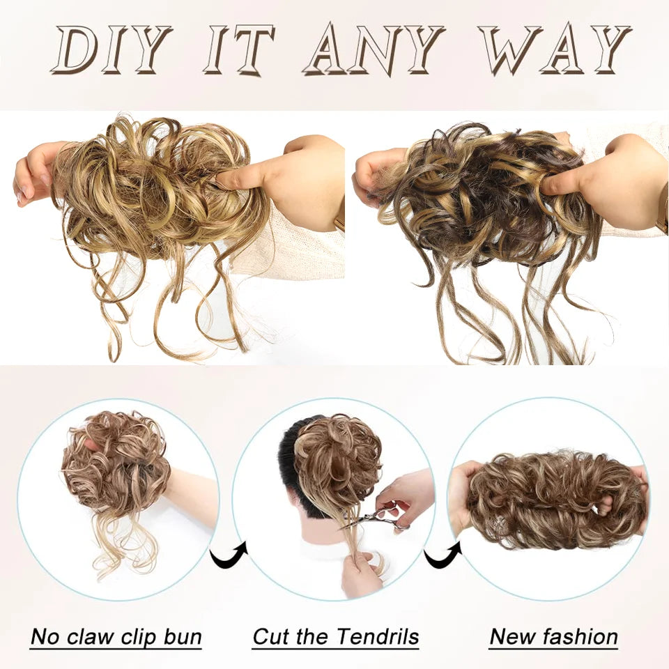 Curly Messy Bun Hair Extension Scrunchie for Instant Volume