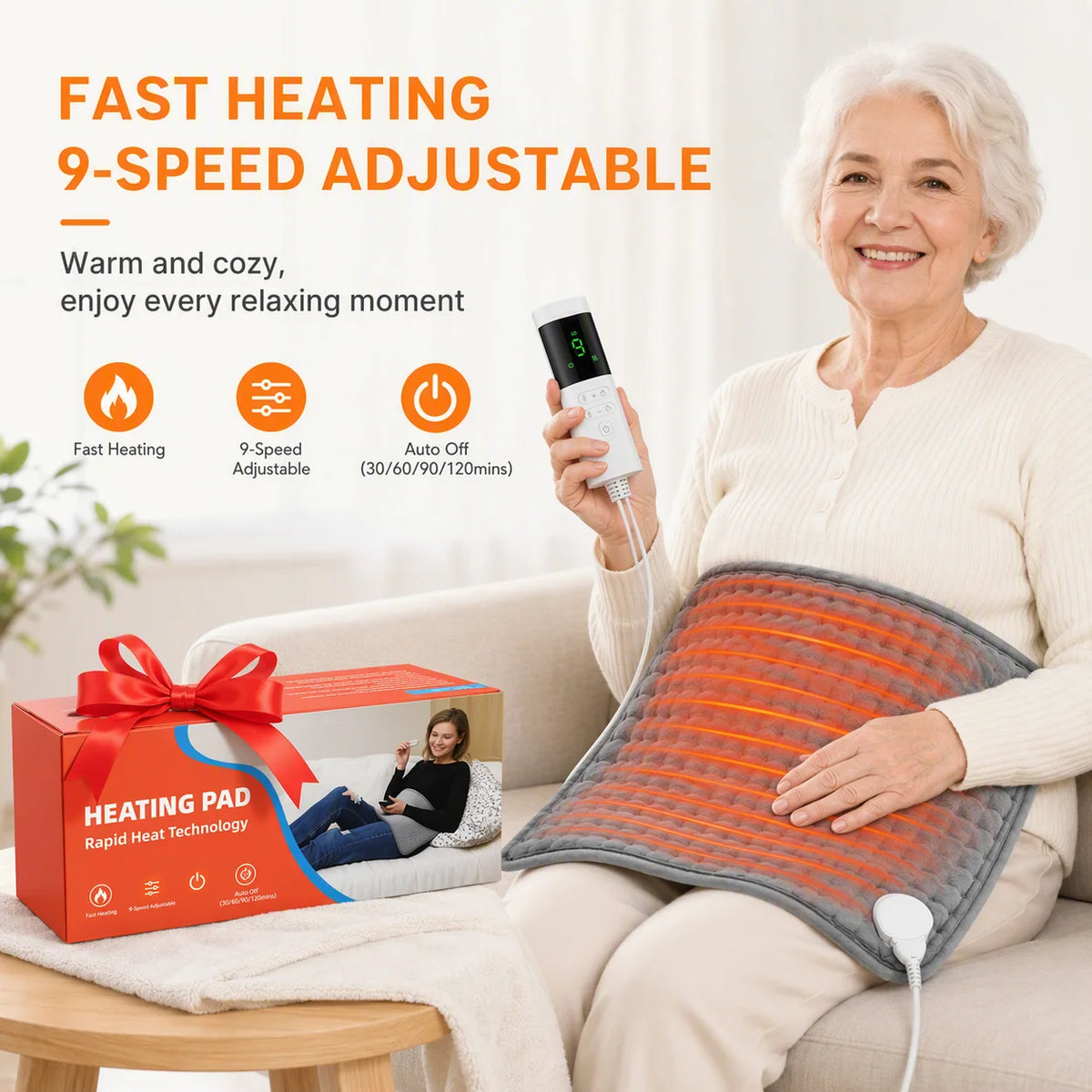 Electric Heating Pad for Back and Neck Pain Relief with 9 Heat Settings