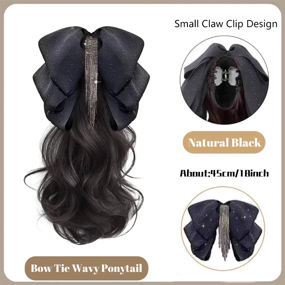 Wavy Bow Claw Clip Ponytail Extension for Effortless Volume - 13