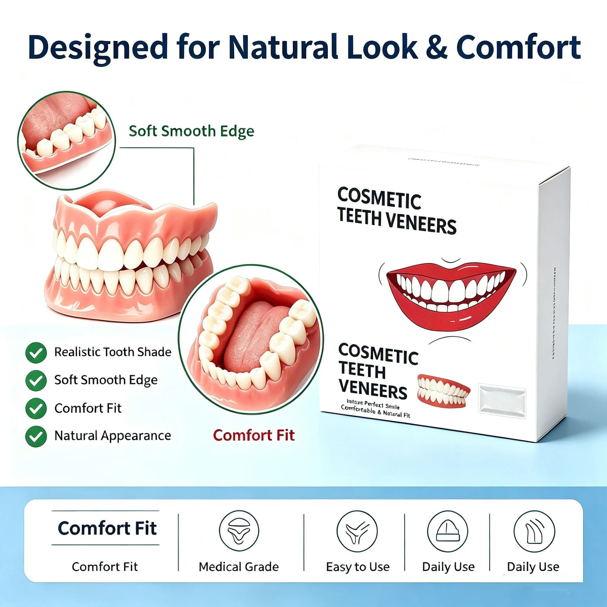 Comfortable Silicone Denture Set for Daily Oral Care and Confidence