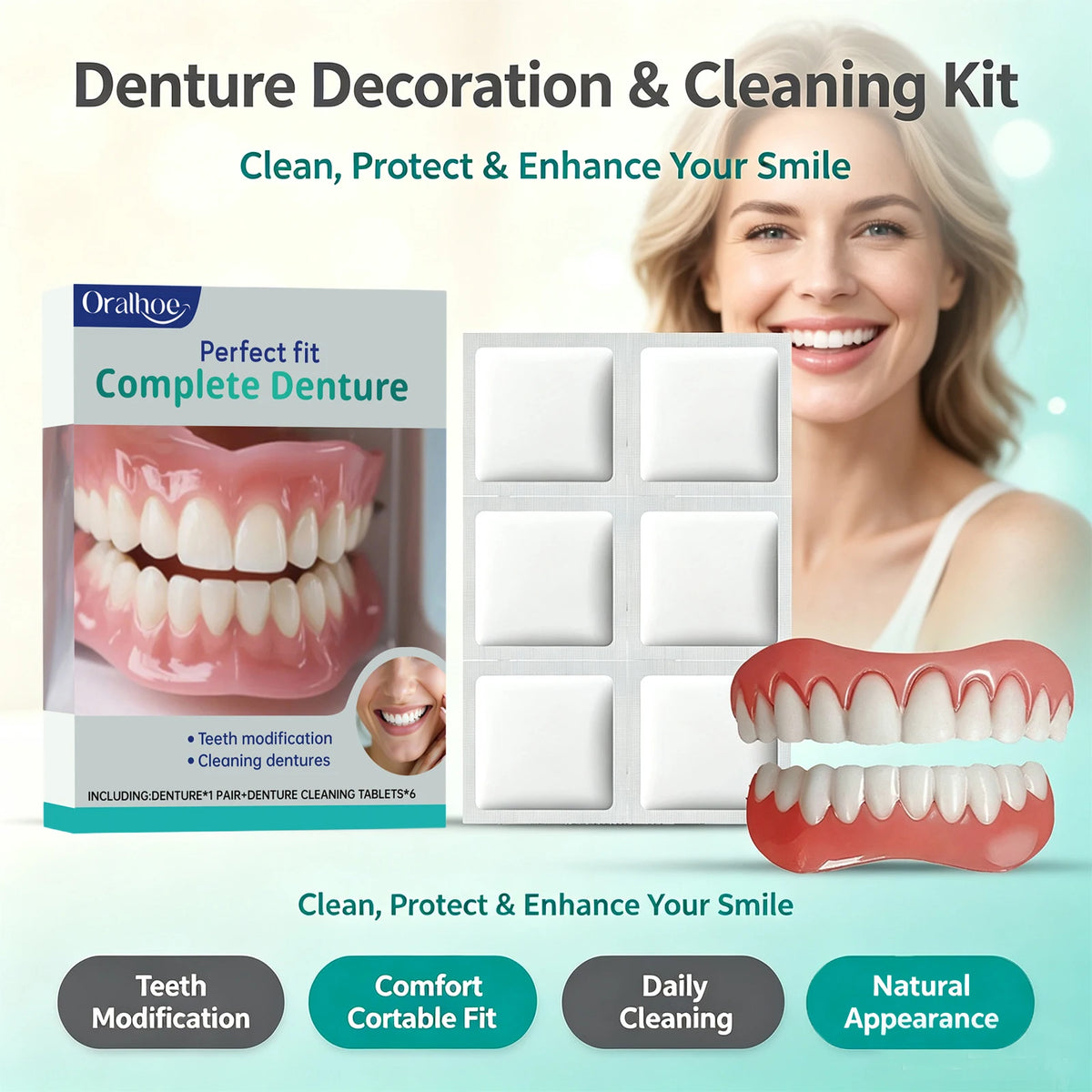 Cosmetic Denture Kit for Covering Missing or Stained Teeth