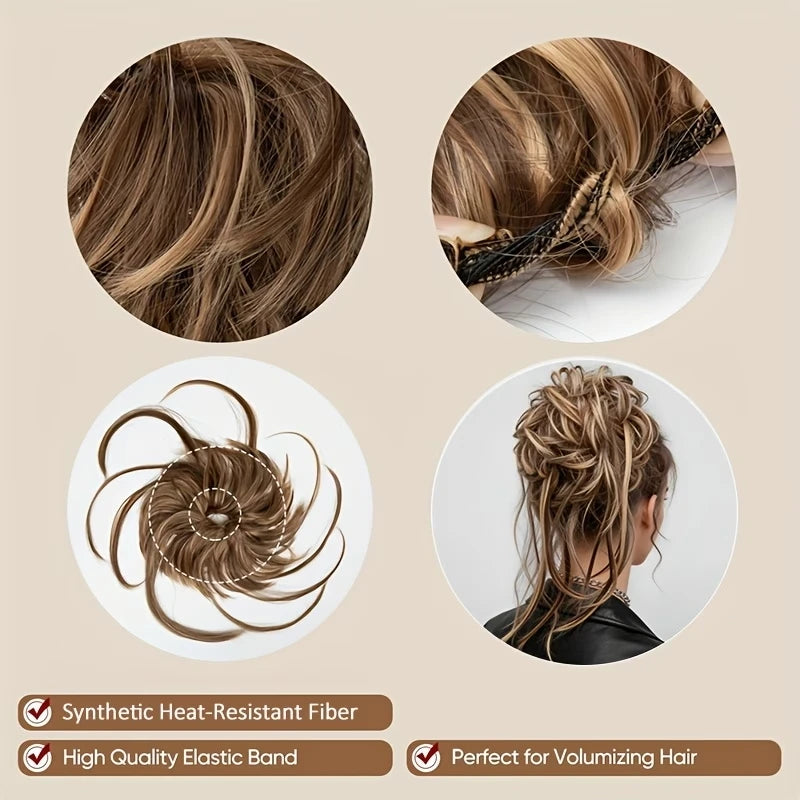 Messy Bun Hair Piece with Straight Tails for Instant Volumized Updos - 5