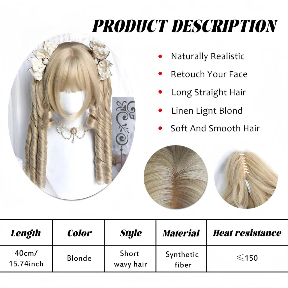 Long Wavy Blonde Cosplay Wig with Bangs - 3
