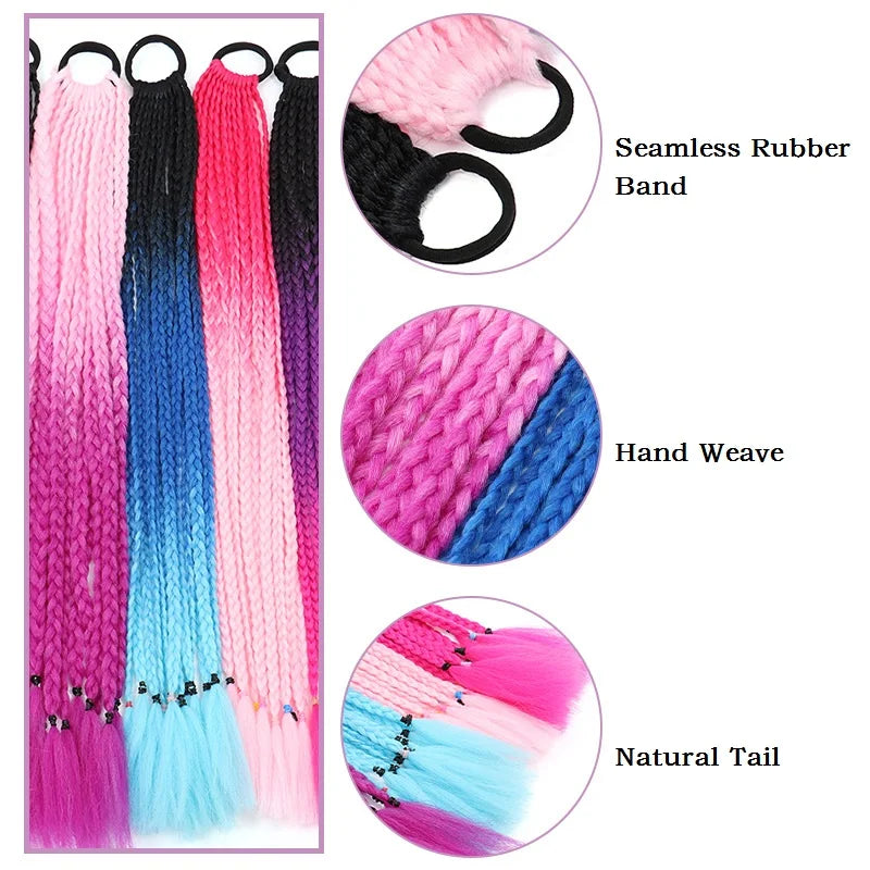 24-Inch Rainbow Braided Ponytail Extension for Vibrant Styles