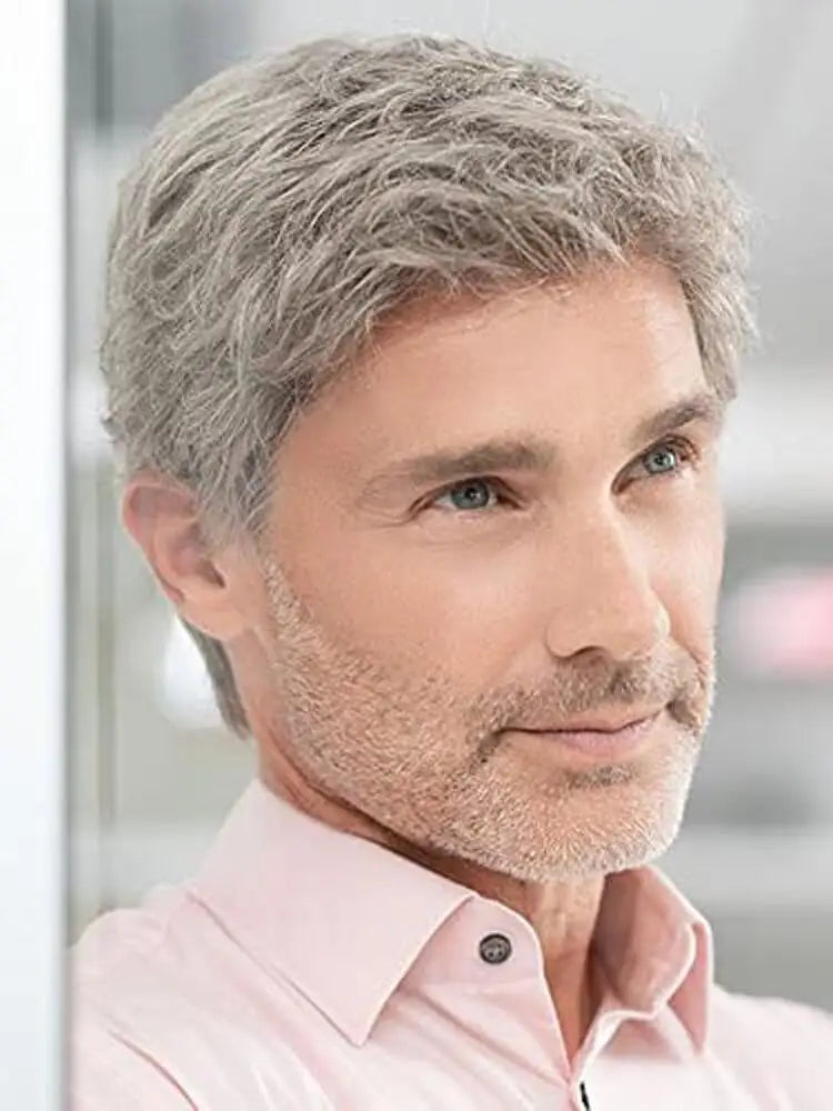 Short Layered Grey Men's Wig for Natural Daily Wear