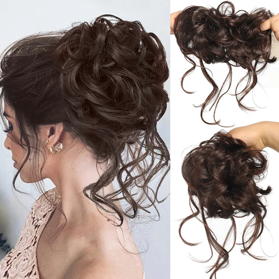 Curly Messy Bun Hair Extension Scrunchie for Instant Volume
