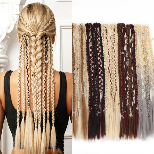 Bohemian Clip-In Braided Hair Extensions with Accessories