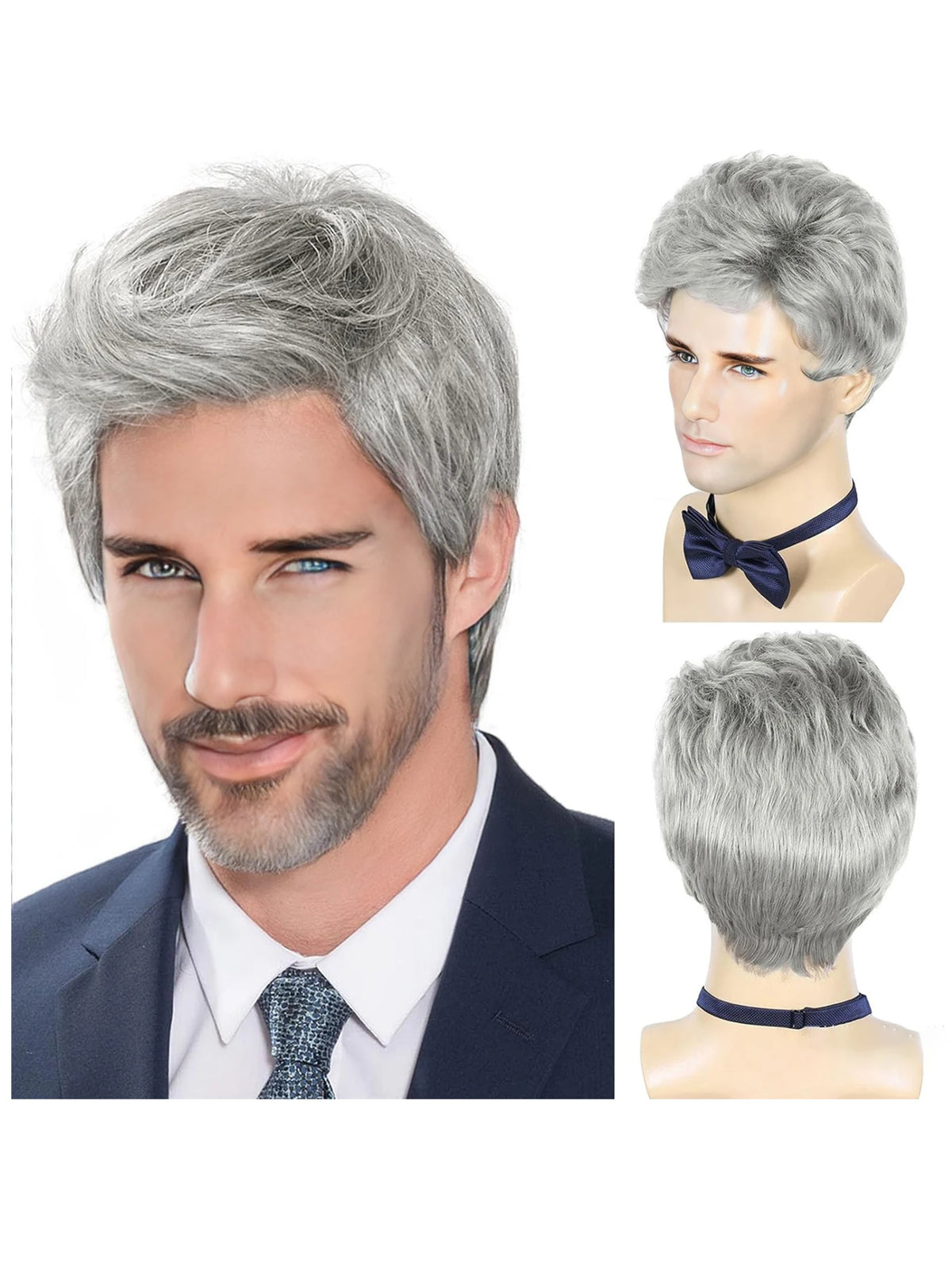 Short Silver Gray Men's Wig for Cosplay and Costumes