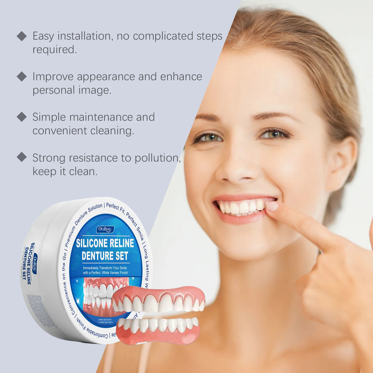 Soft Silicone Denture Reline Kit for Comfortable Temporary Dental Repair