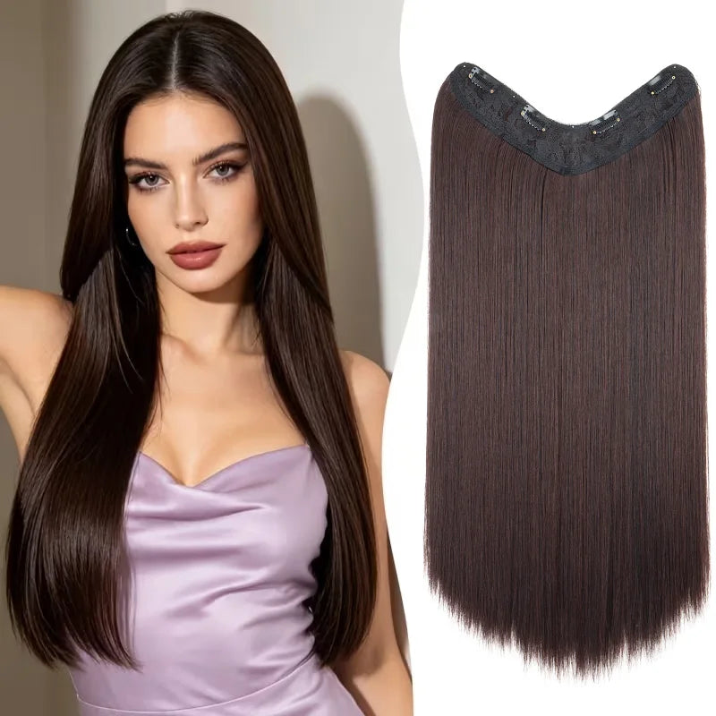 24-Inch V-Shaped Clip-In Straight Hair Extension for Women - 1