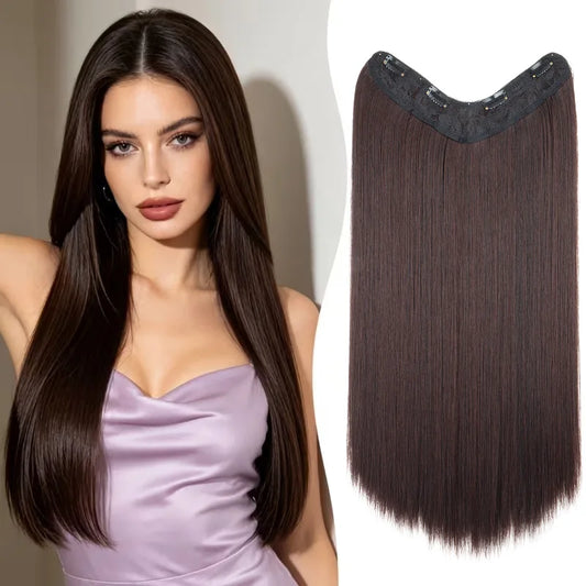 24-Inch V-Shaped Clip-In Straight Hair Extension for Women