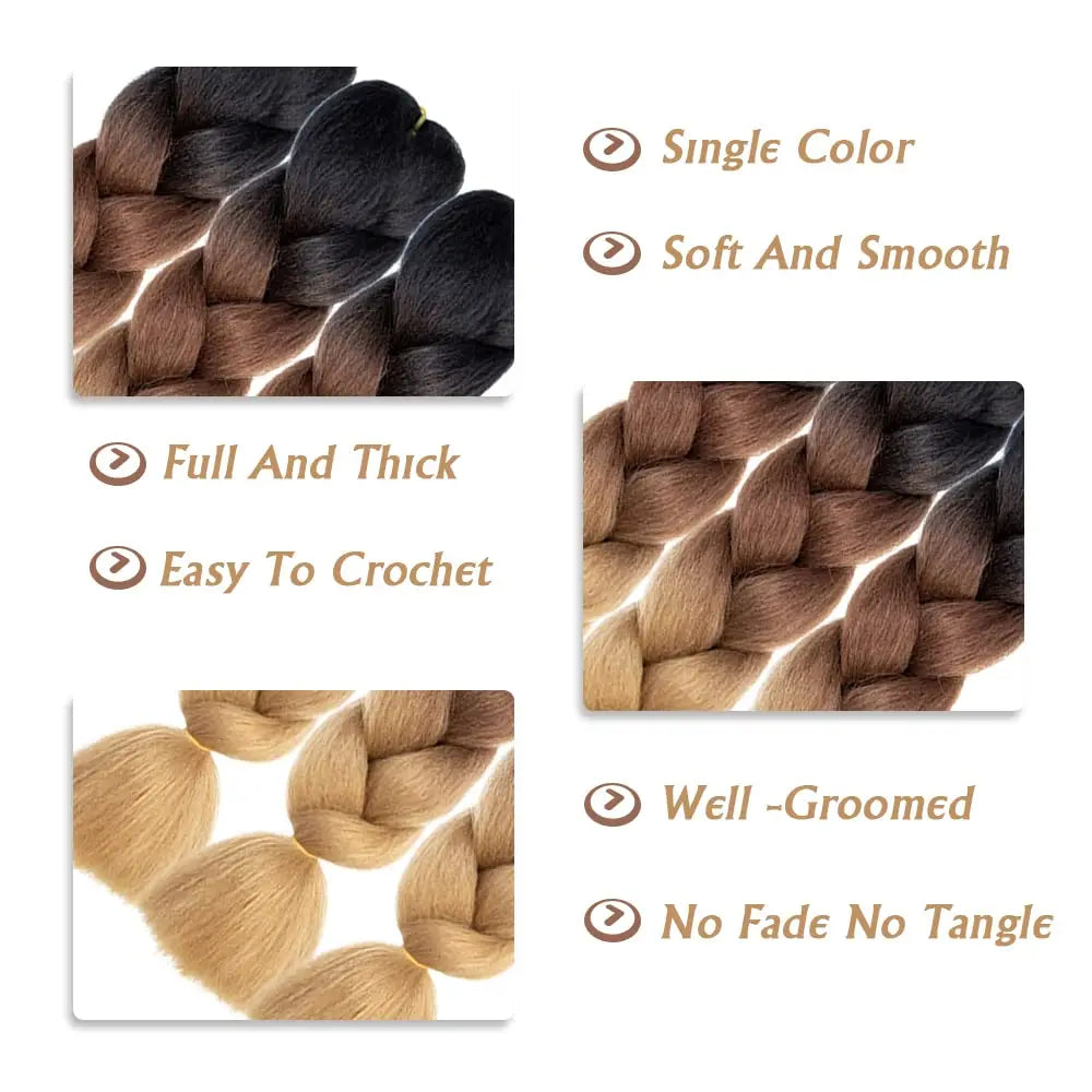 24-Inch Synthetic Jumbo Braiding Hair Extensions for Twist Crochet Braids