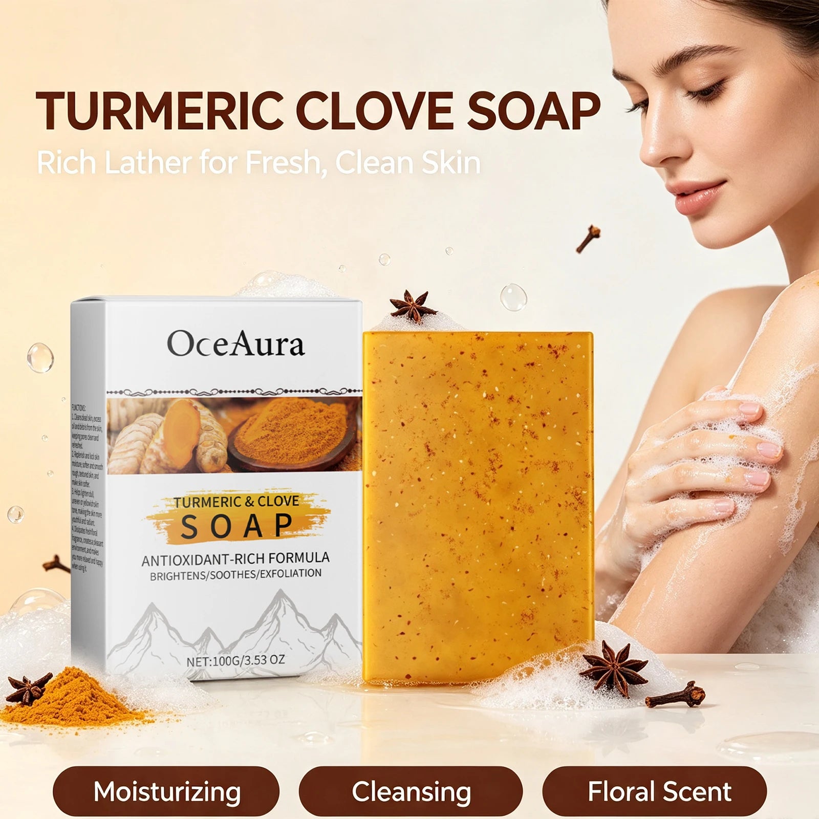 Turmeric and Clove Brightening Soap Bar for Face and Body Exfoliation - 5