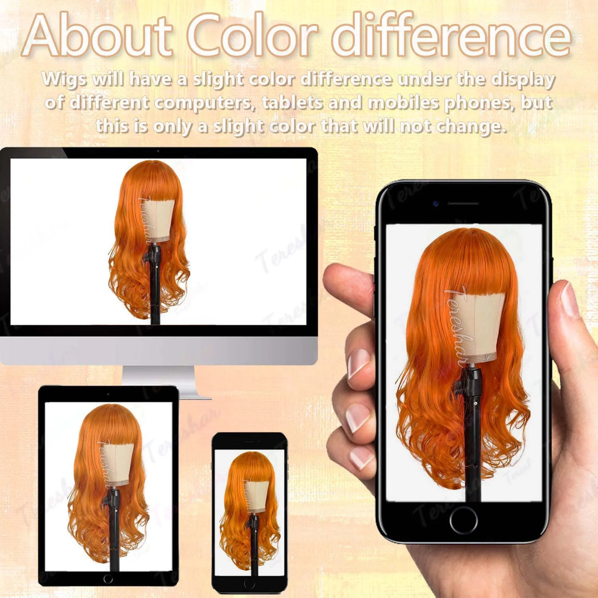 Long Wavy Orange Wig with Bangs for Cosplay and Daily Wear