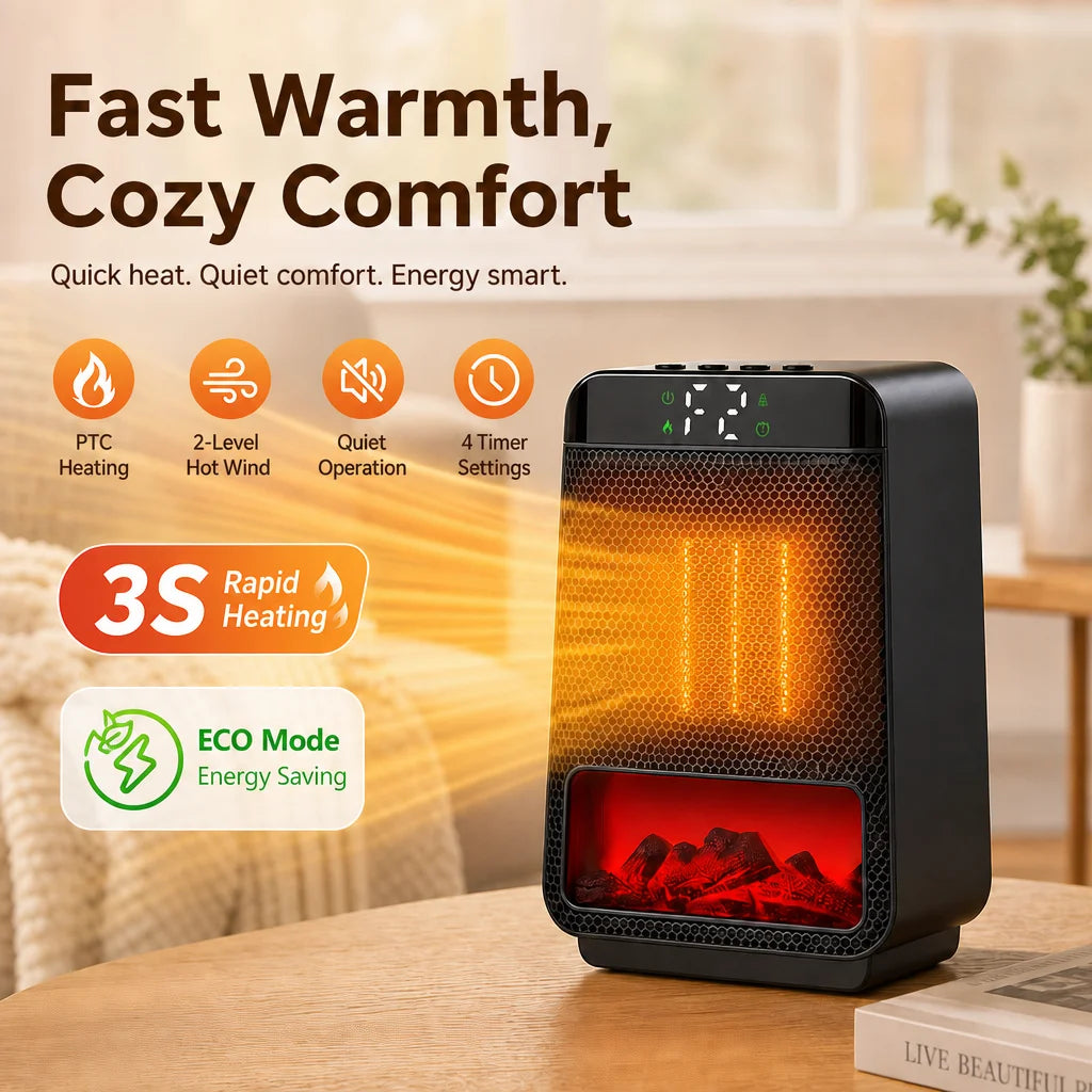 Portable Electric Ceramic Space Heater with Digital Display and Timer - 1