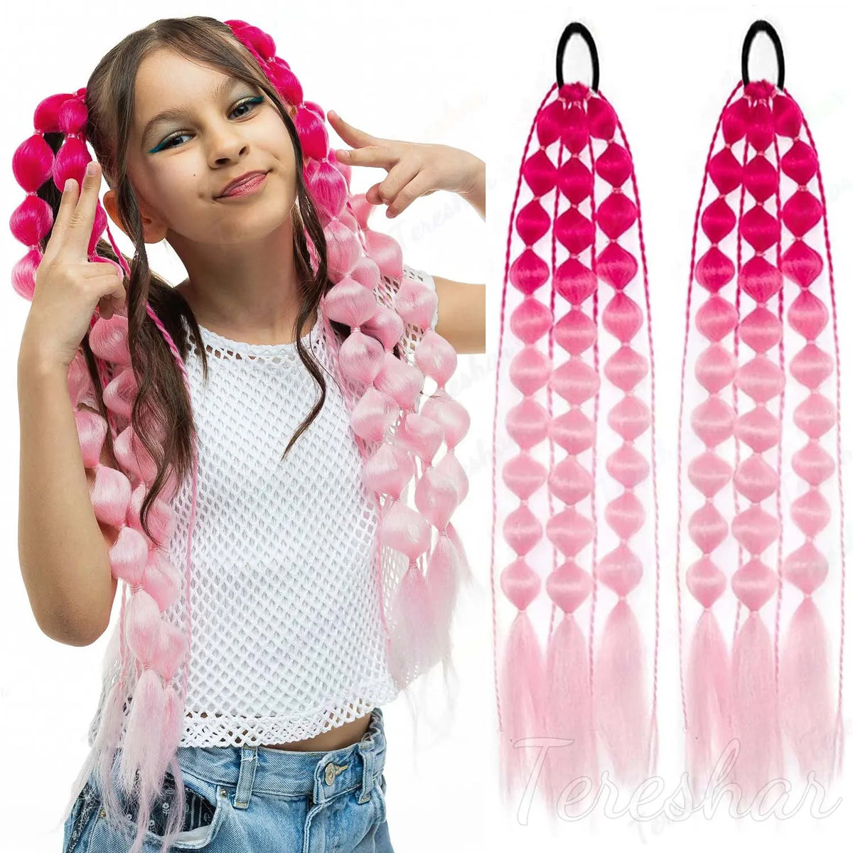2-Piece Colored Bubble Ponytail Extensions for Festivals and Parties