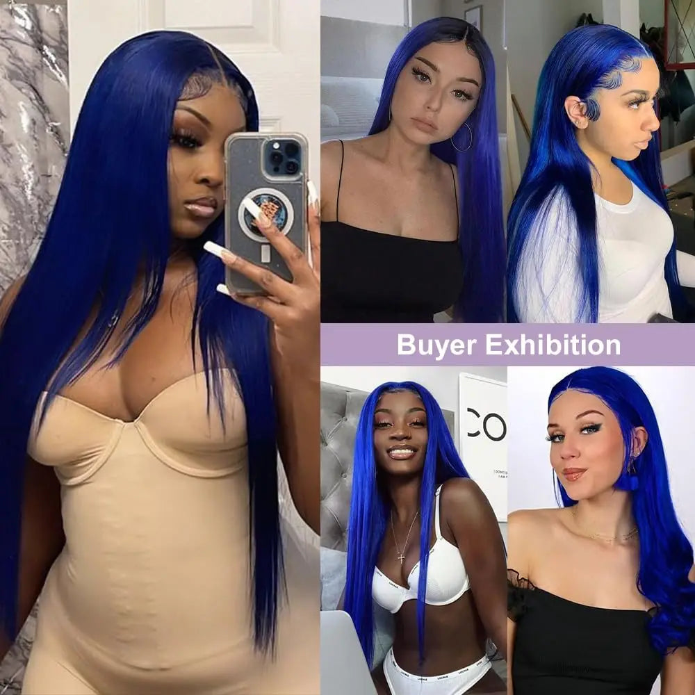 Long Straight Blue Lace Front Wig for Women with Natural Hairline - 5