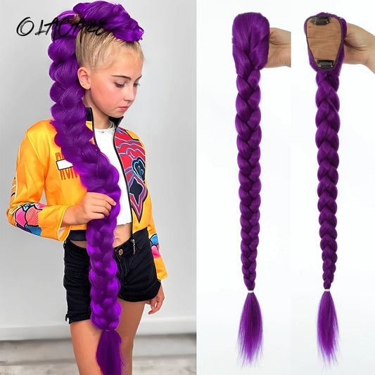 26-Inch Long Braided Purple Ponytail for Kids Costumes