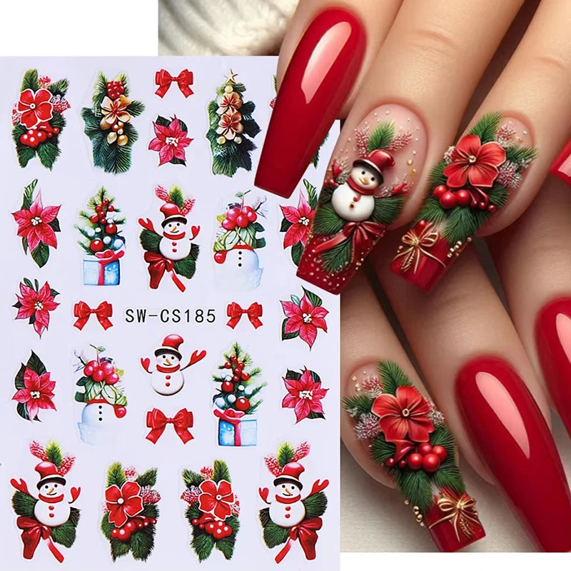 Festive 3D Christmas Nail Art Stickers for Holiday Manicure Decorations