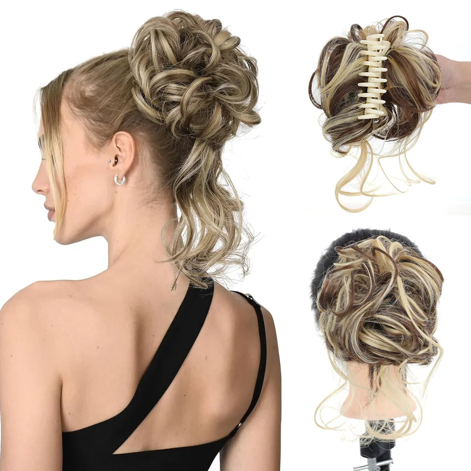Messy Curly Claw Clip Hair Bun Extension