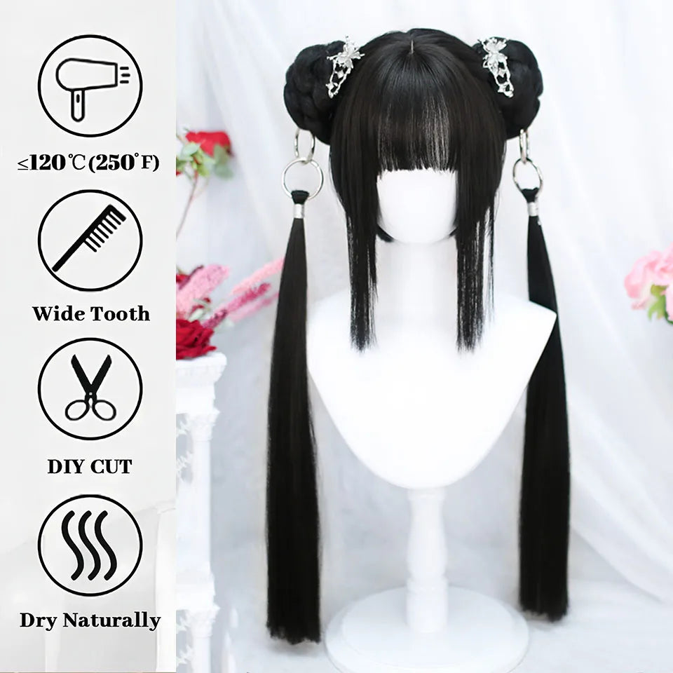 Lolita Harajuku Cosplay Wig with Hairbun Ponytails - 4