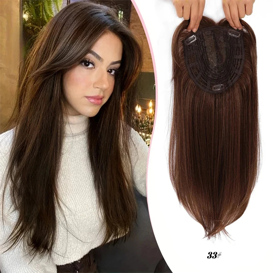 Clip-In Hair Topper with Bangs for Natural Volume and Root Coverage