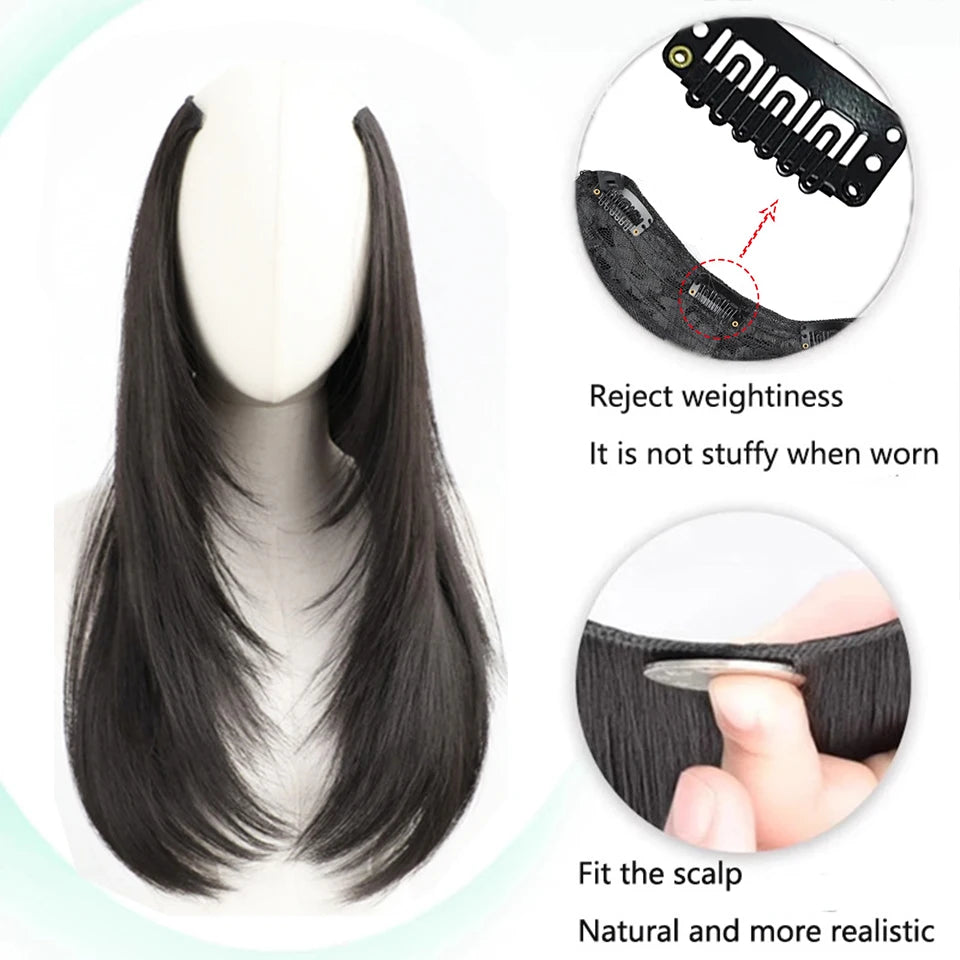 One-Piece Straight Layered Hair Extension with Clips for Women - 3
