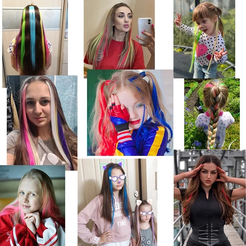 22-Inch Colorful Clip-In Hair Extensions for Instant Highlights - 5