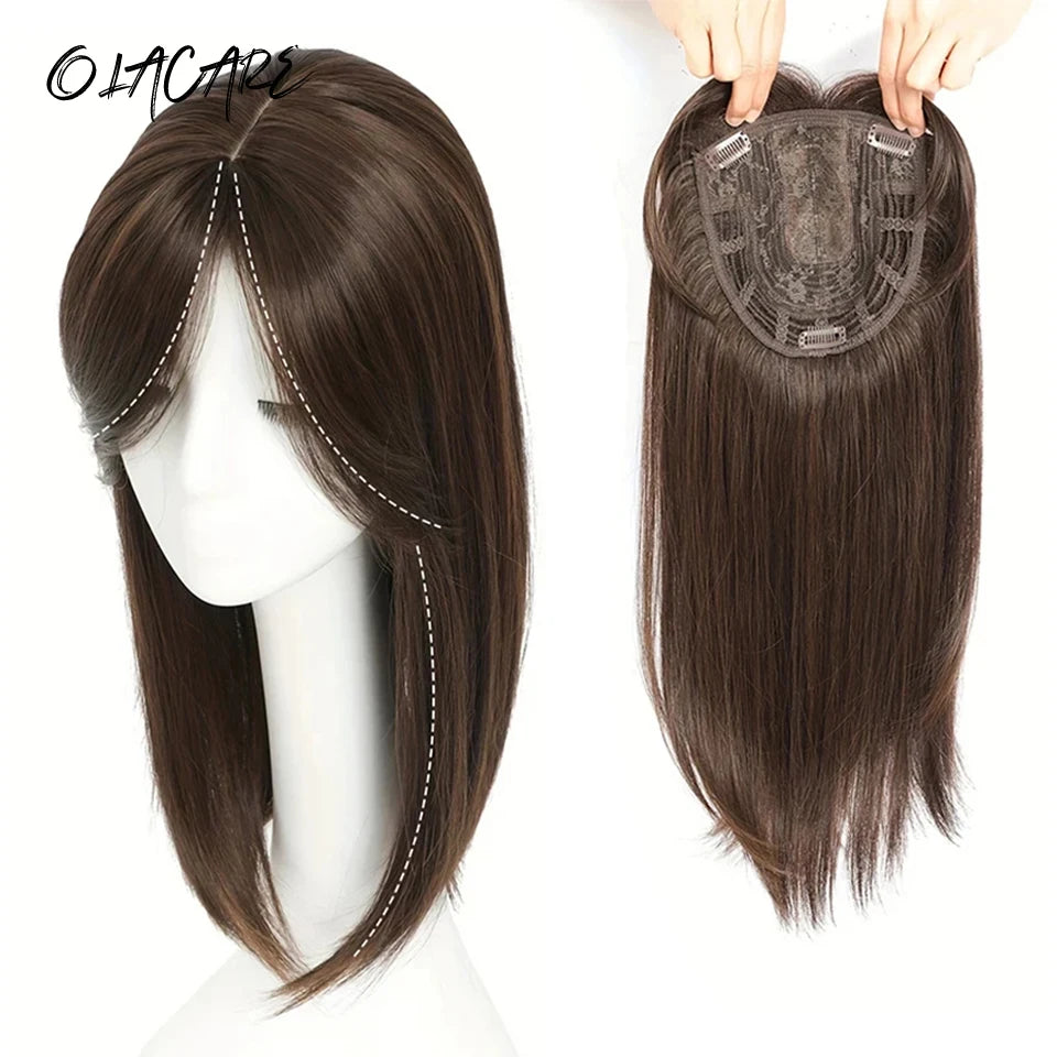 Clip-In Hair Topper with Bangs for Natural Volume and Root Coverage