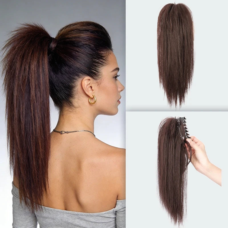 14-Inch Straight Claw Clip Ponytail Extension - 18