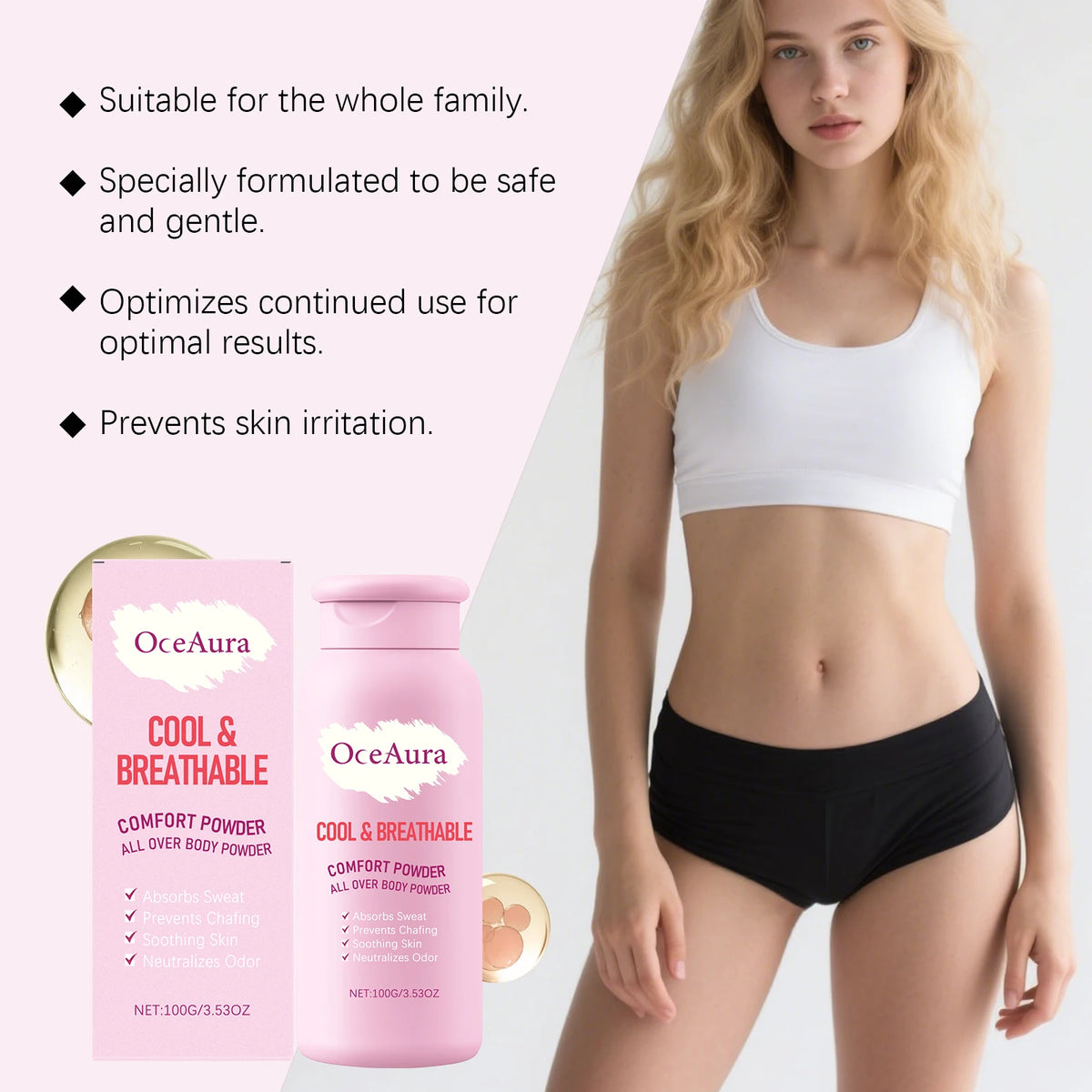 Cooling Sweat-Absorbent Full Body Comfort Powder for Daily Skin Freshness