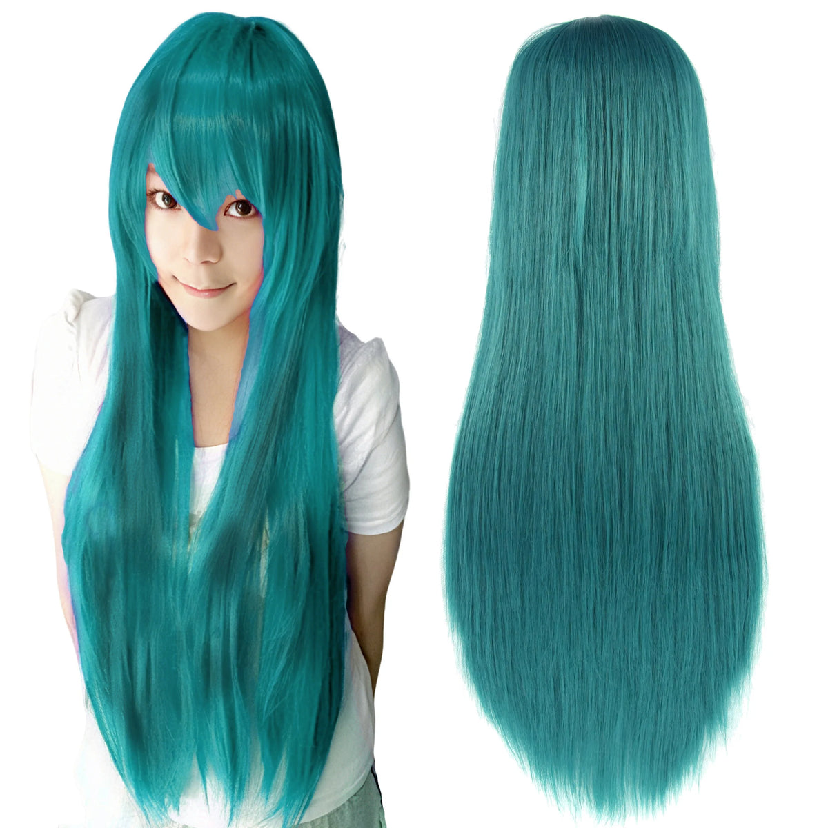 Long Straight Green Cosplay Wig for Anime Costumes and Halloween