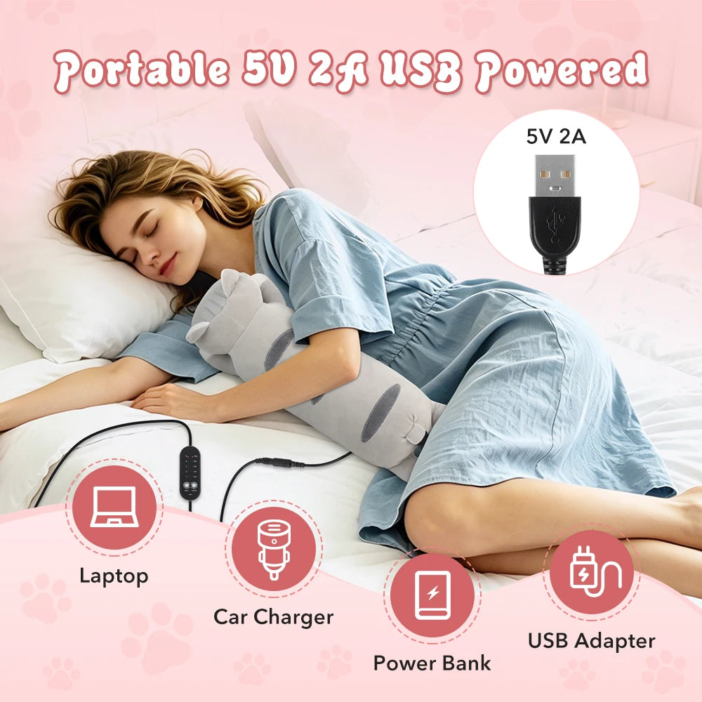 USB Heated Plush Cat Pillow for Menstrual Cramps and Back Pain Relief - 5