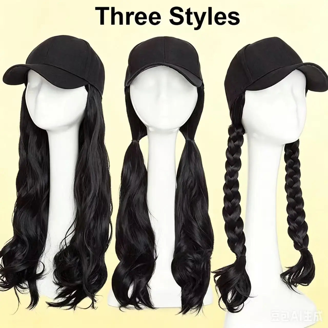 Long Curly Hair Wig with Integrated Baseball Cap for Easy Styling - 5