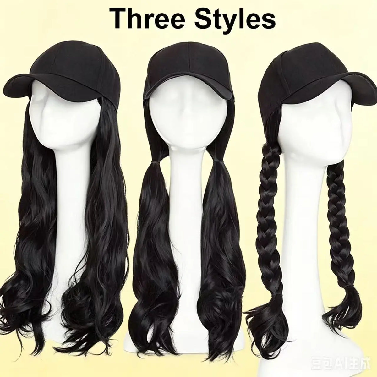 Long Curly Hair Wig with Integrated Baseball Cap for Easy Styling