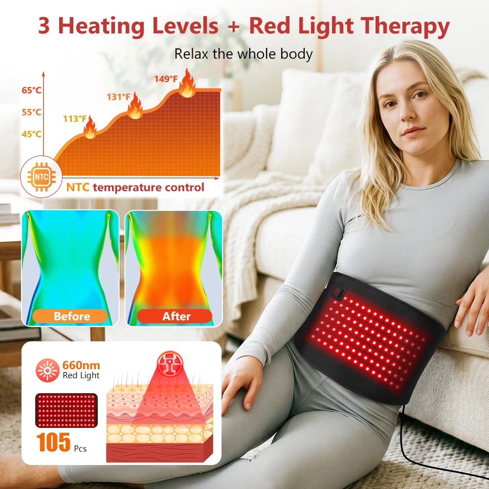 Red Light Therapy Heating Belt for Back Pain and Menstrual Cramp Relief - 3