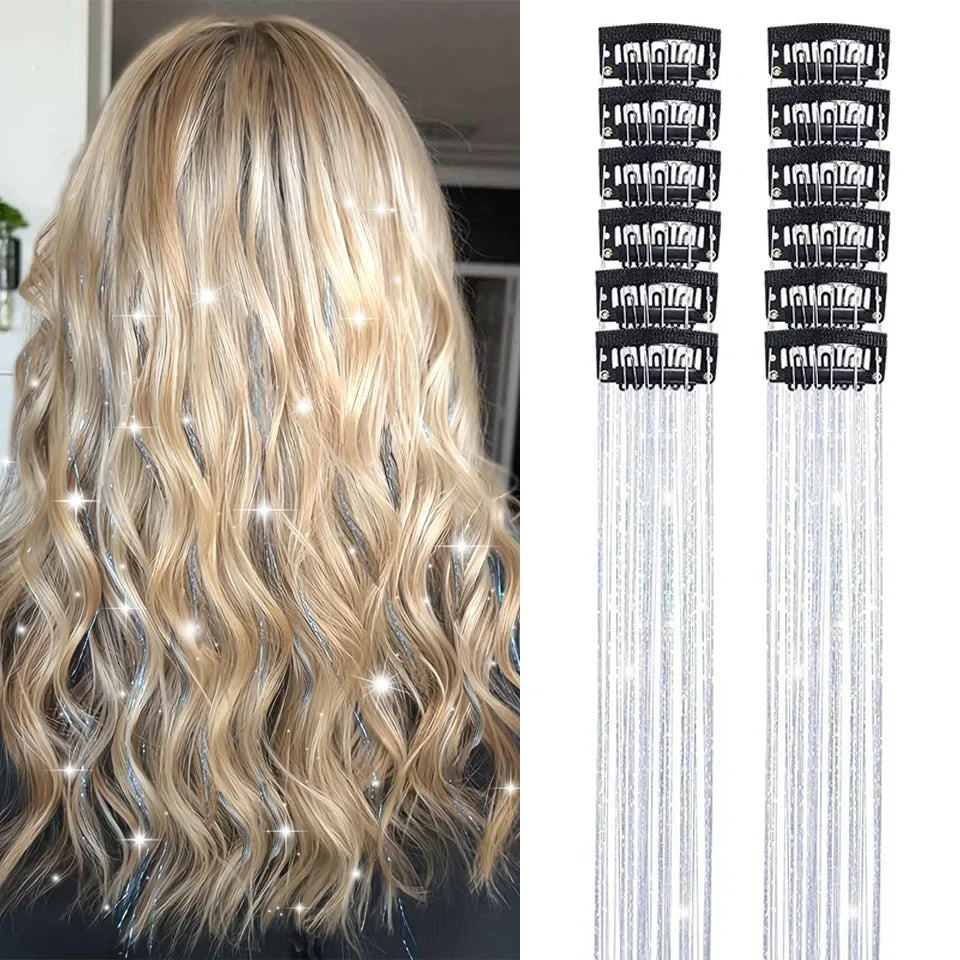 20-Inch Shiny Glitter Clip-In Hair Extensions for Parties - 12