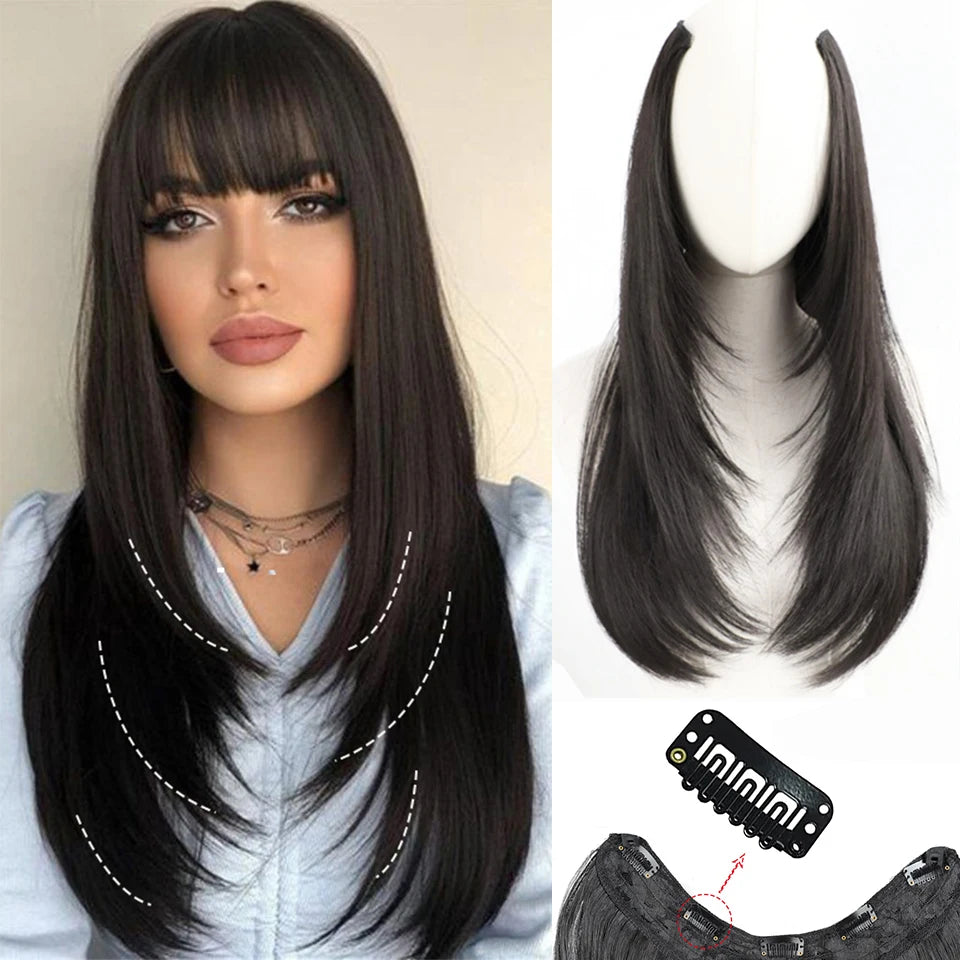 One-Piece Straight Layered Hair Extension with Clips for Women - 1