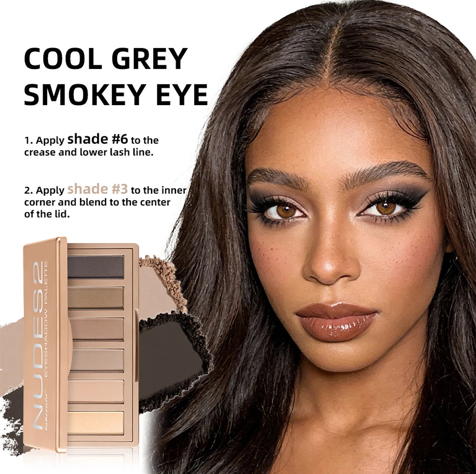 6-Color Matte Eyeshadow Palette for Neutral Nude and Smoky Eye Looks - 12