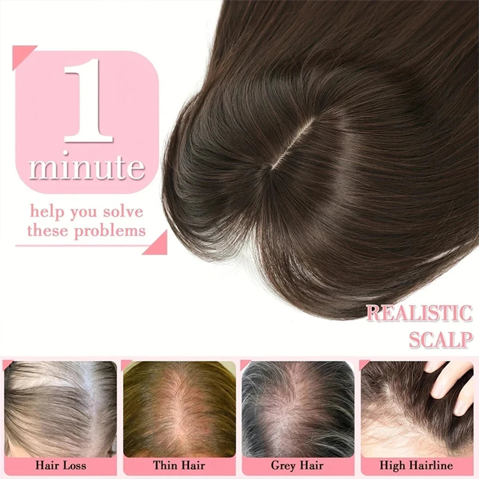Clip-In Hair Topper with Bangs for Natural Volume and Root Coverage