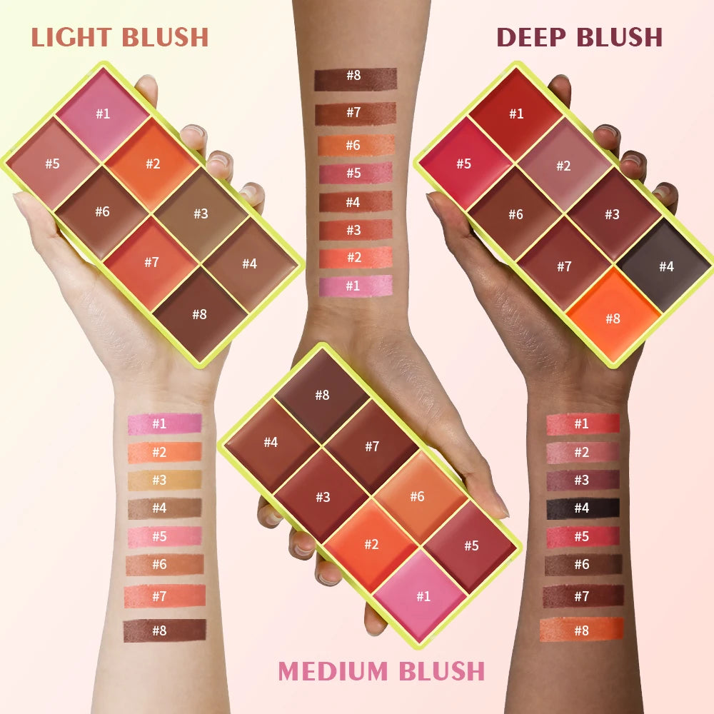 8-Color Cream Blush and Face Contouring Palette for Natural Makeup Looks - 5