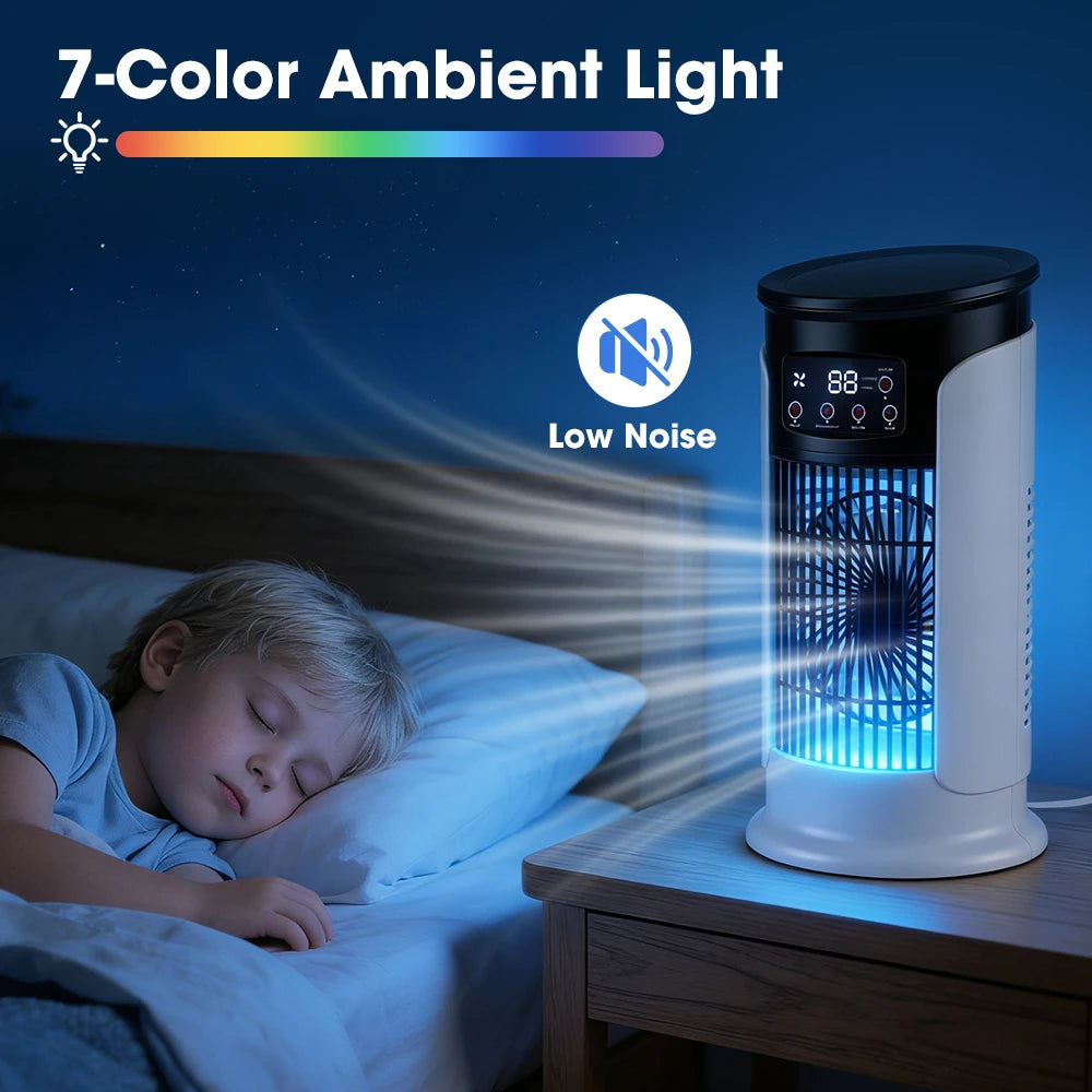 Portable Desktop Air Cooling Fan with Misting and LED Light