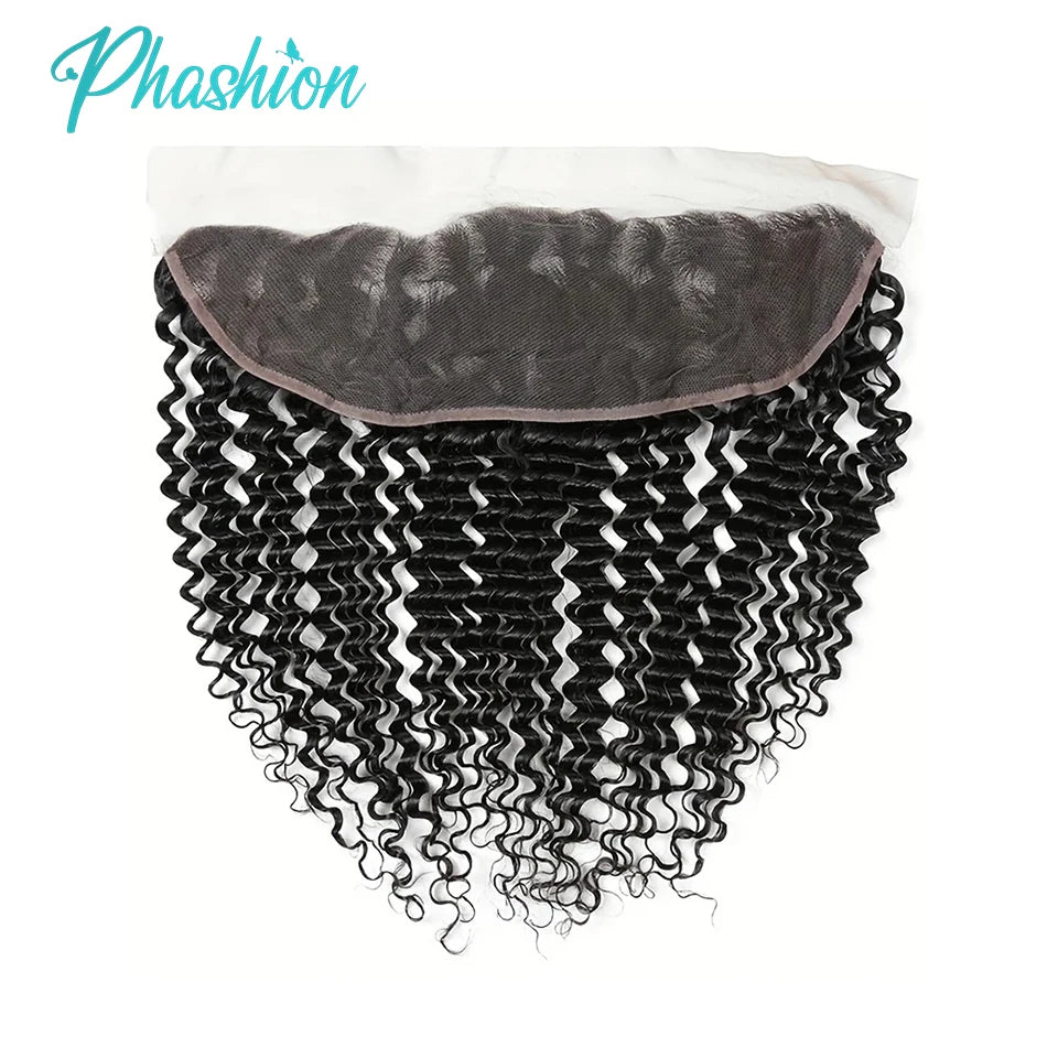 Kinky Curly Human Hair Bundles with Lace Frontal Closure - 11