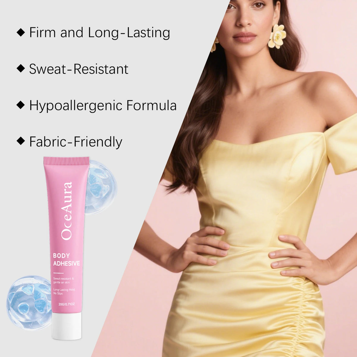 Body Adhesive for Clothing and Skin for Secure All-Day Fashion Hold