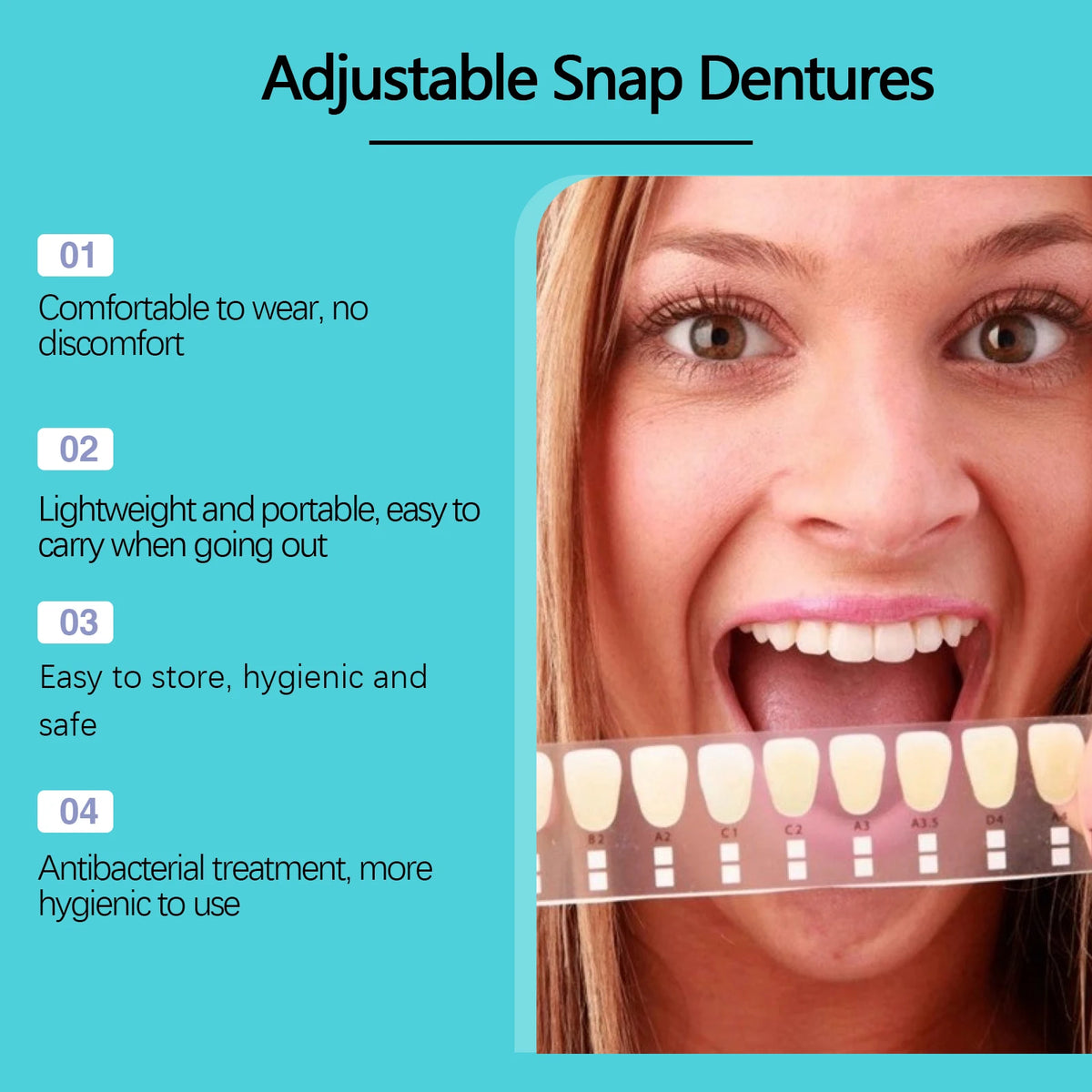 Adjustable Snap-On Dentures for Missing Teeth and Smile Repair