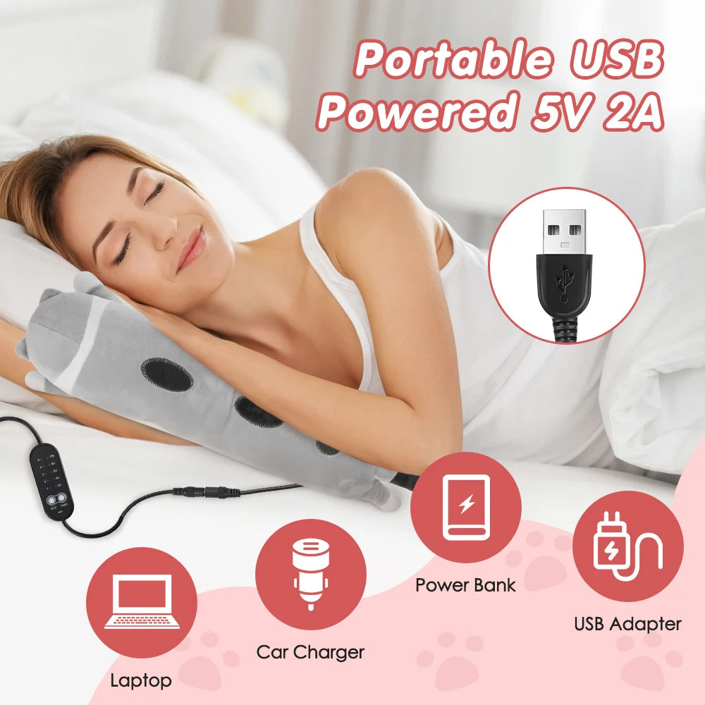 USB Heated Cat Plush Pillow with 5 Heat Settings and Timer for Comfort - 11